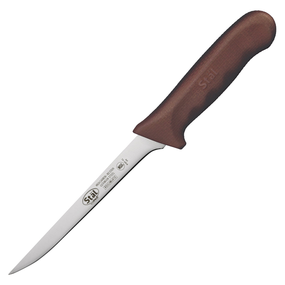 Winco KWP-61N 6 Inch Blade 10-7/8 Inch Overall Length Boning Knife High Carbon Steel Brown Polypropylene Handle