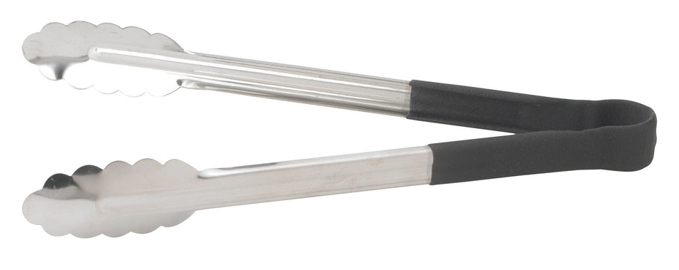 Winco UTPH-12K 12 Inch Utility Tongs Non-slip Polypropylene Handle Black Stainless Steel