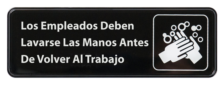 Winco SGN-360 9 Inch Hand Washing Sign with Symbol Plastic Black