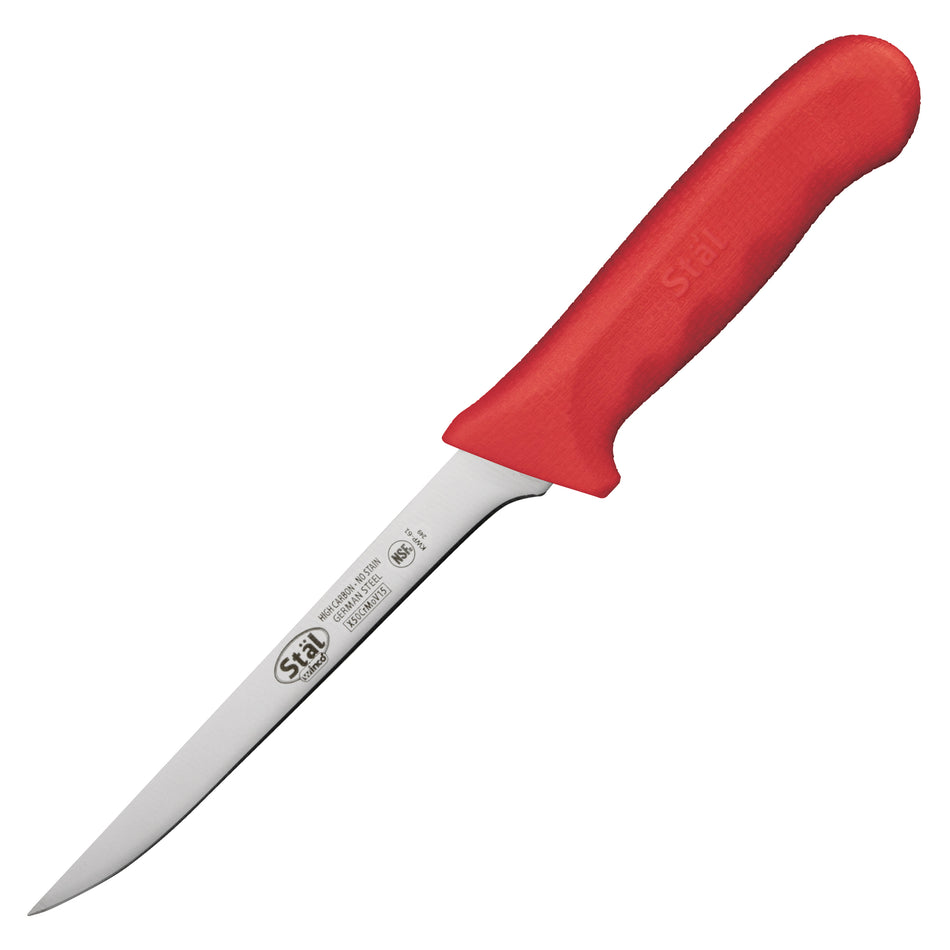 Winco KWP-61R 6 Inch Blade 10-7/8 Inch Overall Length Boning Knife Red Polypropylene