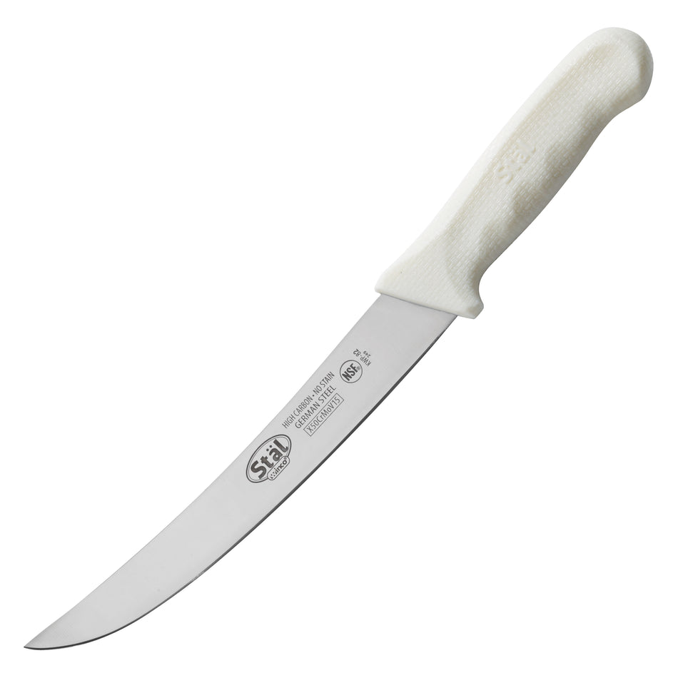 Winco KWP-82 8 Inch Blade White Handle Breaking Knife High Carbon Steel