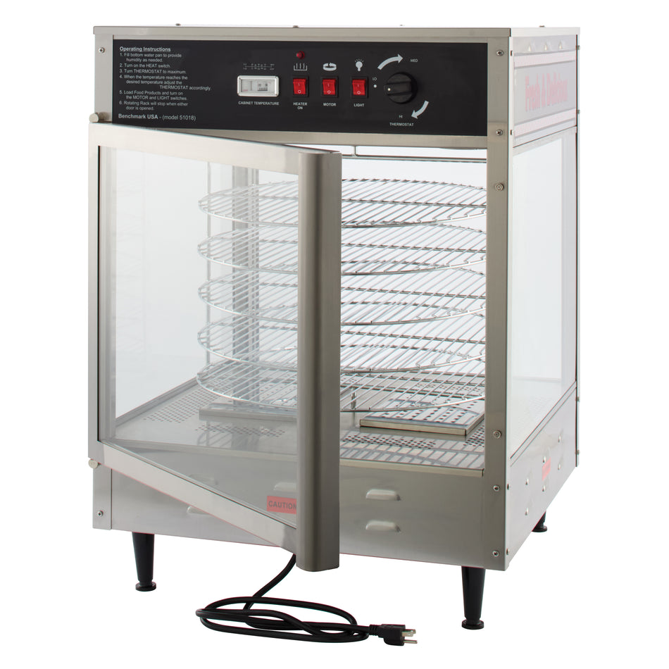 Winco 51018 24 Inch 3 Tier Rotating Rack Electric Hot Food Display Case Stainless Steel with Pass-thru