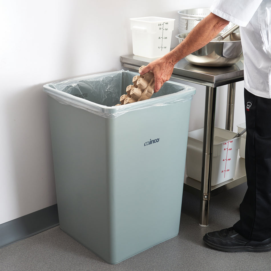 Winco PTCS-35G 35 Gallon Square Trash Can LDPE Gray for Indoor Use