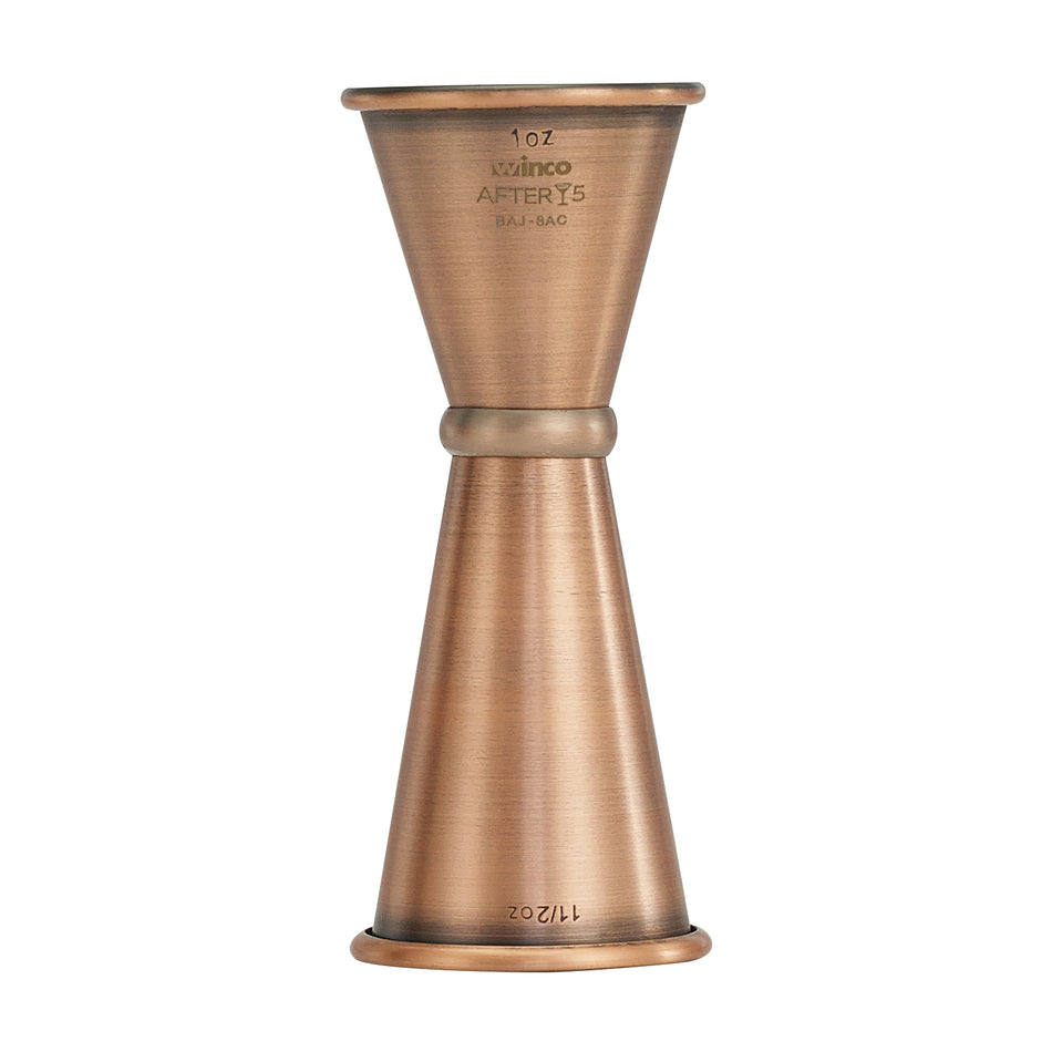 Winco BAJ-8AC 1x1-1/2 Oz Jigger with Inner Marking Lines Antique Copper Finish Stainless Steel