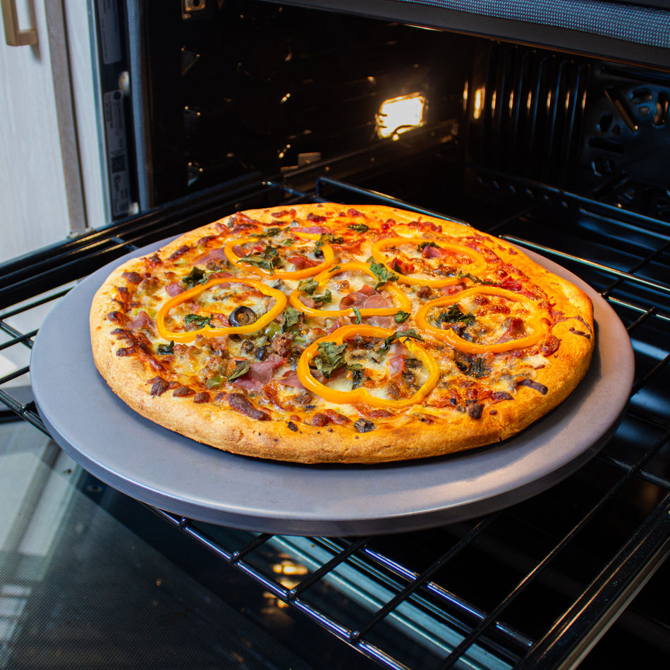 Winco GPS16-G 16 Inch Diameter Round Glazed Pizza Stone Grey Old Stone