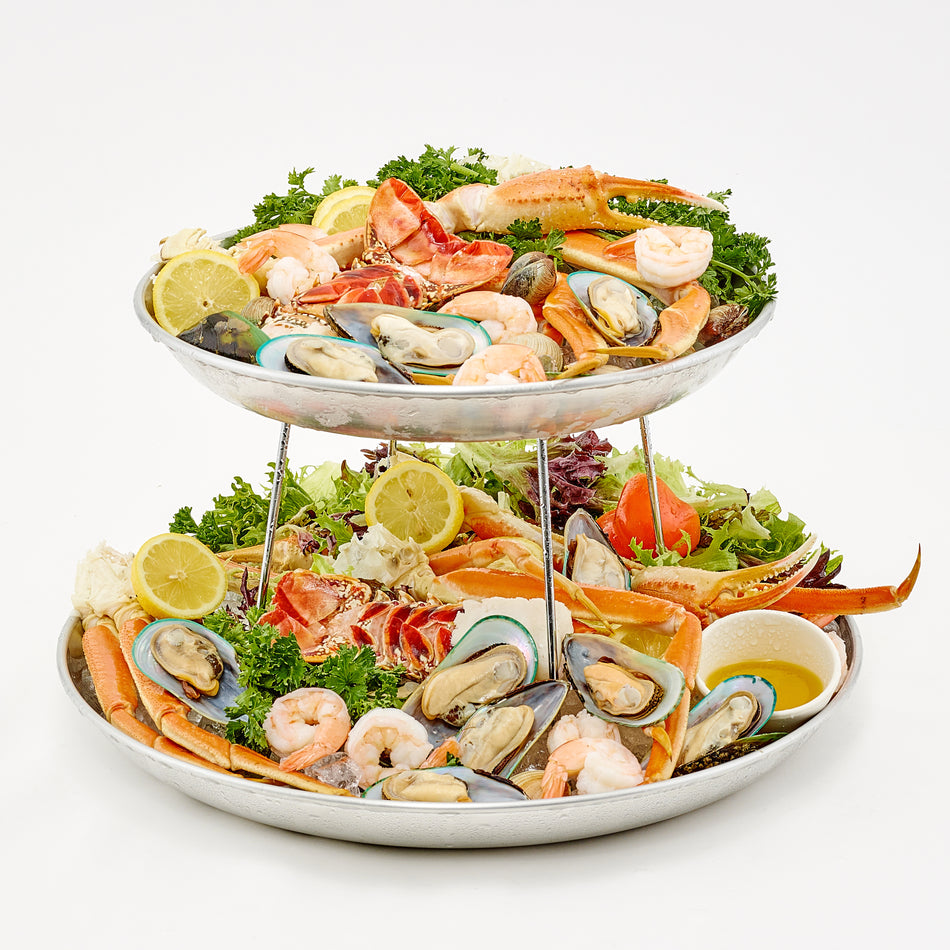 Winco ASFT-18 200 Oz. Seafood Tray Round Brushed Aluminum 17-3/4 Inch