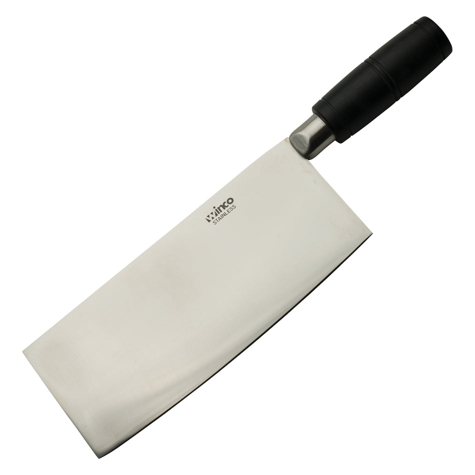 Winco KC-601 8 Inch Blade 3-1/2 Inch Cleaver Knife Forged Black POM Handle Stainless Steel