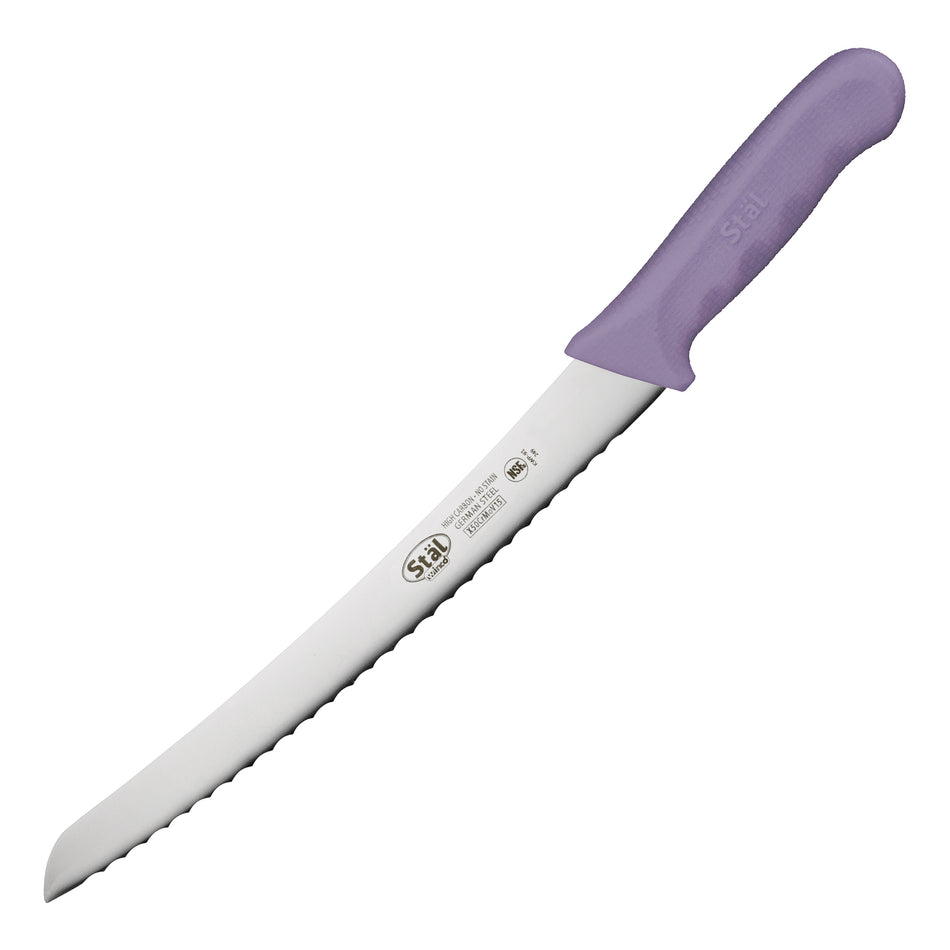 Winco KWP-91P 9-1/2 Inch Blade 14-3/4 Inch Overall Length Bread Knife Purple Handle High Carbon Steel