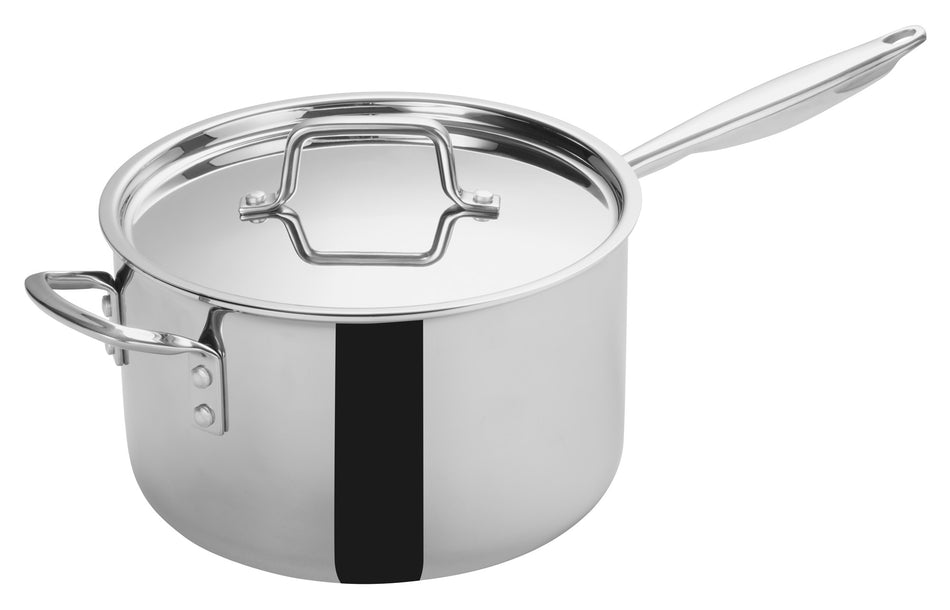 Winco TGAP-7 7 Quart Induction Ready Sauce Pan with Cover and Helper Handle