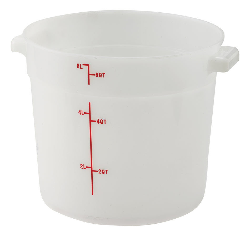 Winco PPRC-6W 6 Quart Food Storage Container Round with Built-in Handles Polypropylene White