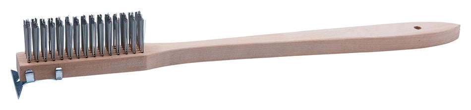 Winco BR-500 20 Inch Wire Brush Steel Bristles Wood Handle with Scraper