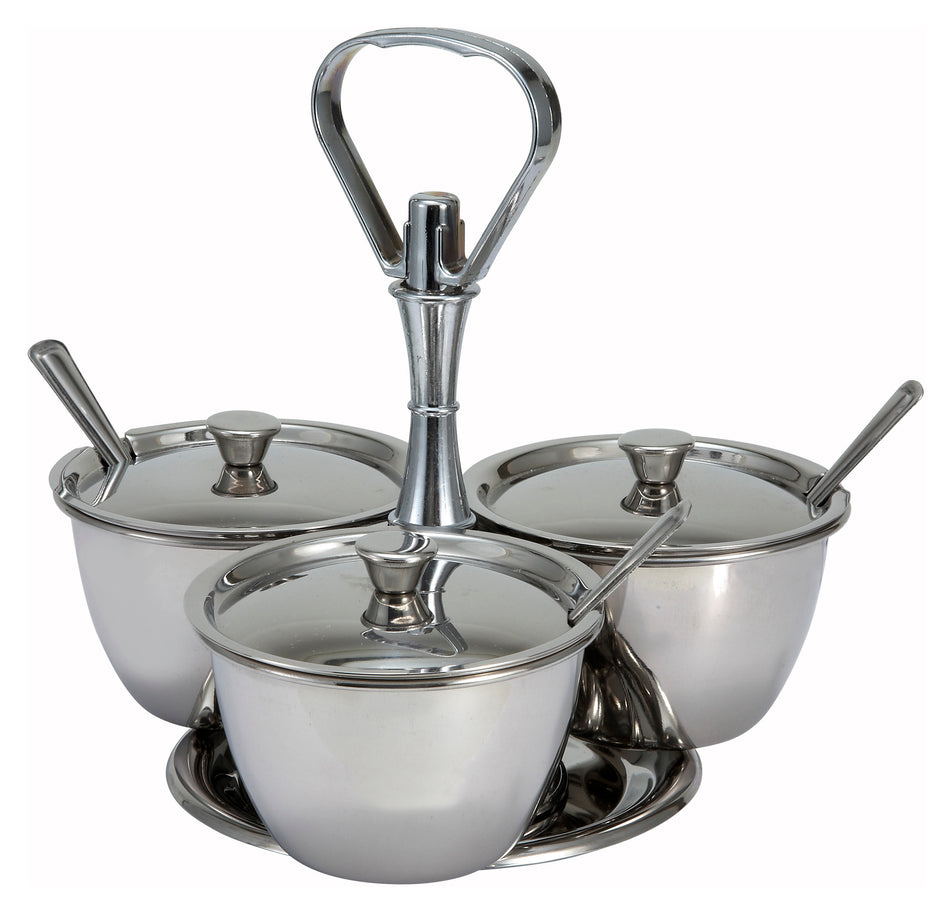 Winco RS-3 8 Oz Stainless Steel Relish Server 3 Compartment Dish