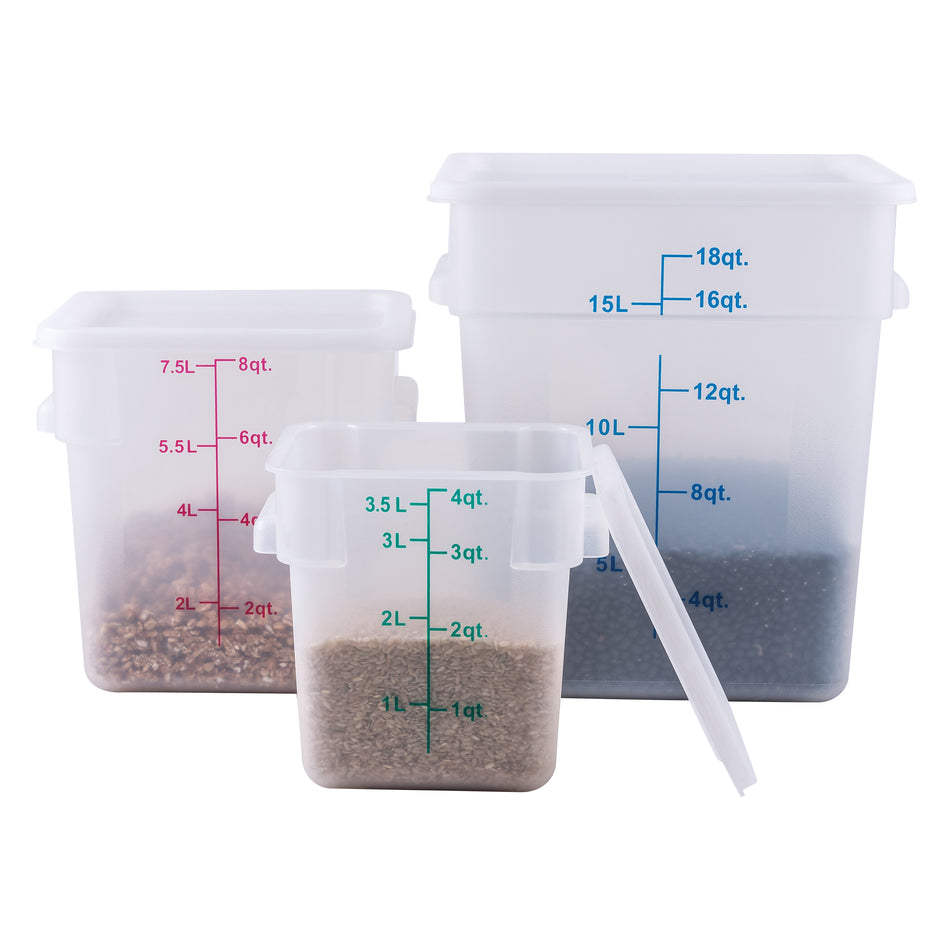 Winco PTSC-18 18 Qt Storage Container Square Built-in Handles Polypropylene