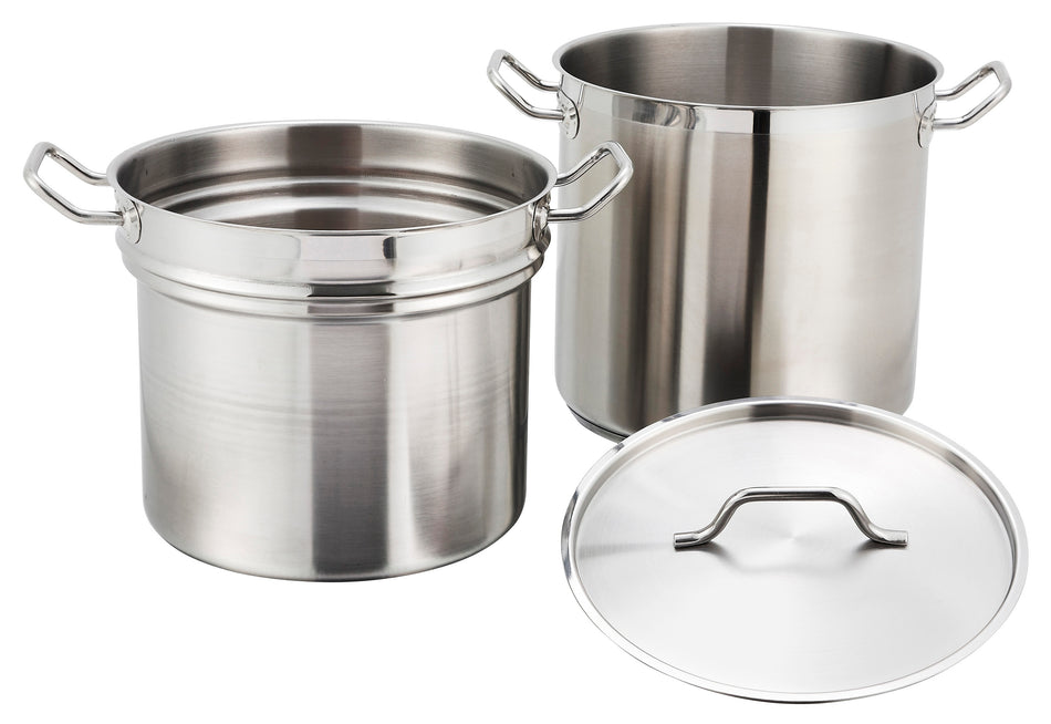 Winco SSDB-8 8 Quart Double Boiler Induction Ready with Cover Aluminum and Stainless Steel