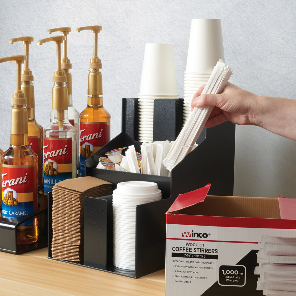 Winco CLSO-2T 8-1/2 Inch Cup and Lid Organizer 3 Tier with ABS Plastic Black