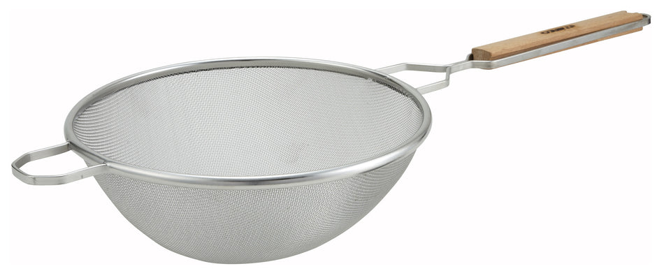 Winco MS2K-10S 10-1/2 Inch Diameter Single Fine Mesh Strainer with Wooden Handle Stainless Steel