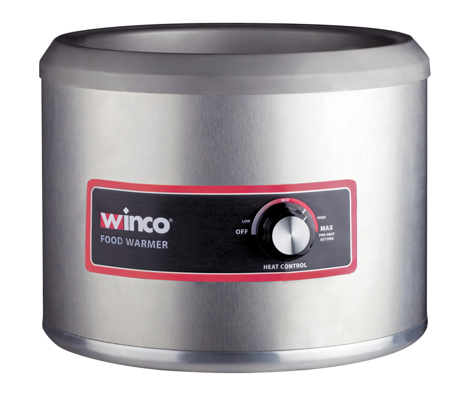 Winco FW-11R250 11 Quart Electric Food Warmer Round Stainless Steel with Manual Controls