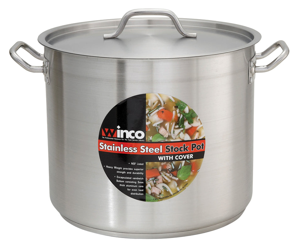 Winco SST-20 20 Quarts Stock Pot with Lid and Welded Handles Induction Ready Stainless Steel