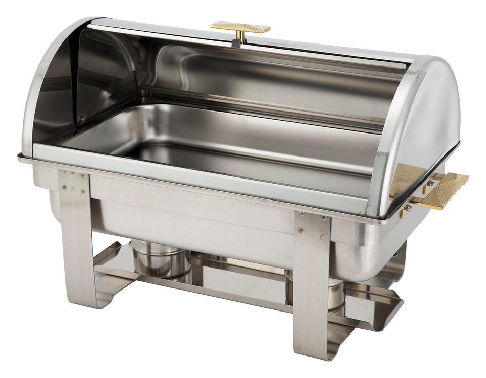 Winco C-5080 8 Quarts Gas Chafer Roll Top Stainless Steel with Gold Accents