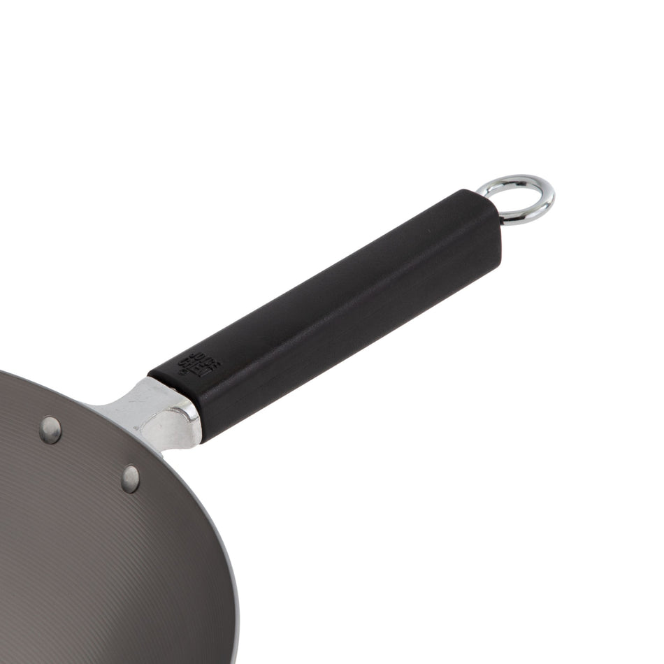 Winco J22-0060 14 Inch Flat Bottom Wok with Phenolic Handles Carbon Steel