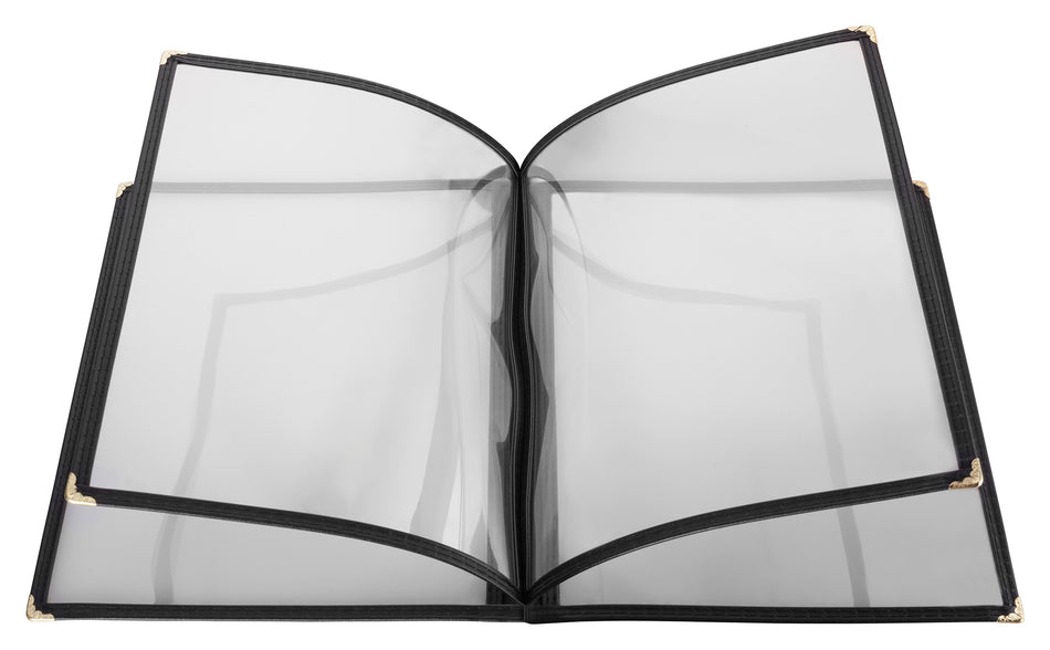 Winco PMCF-9K 9-5/8 Inch Quad Fold Menu Cover with Double Stitched Edging Plastic Black