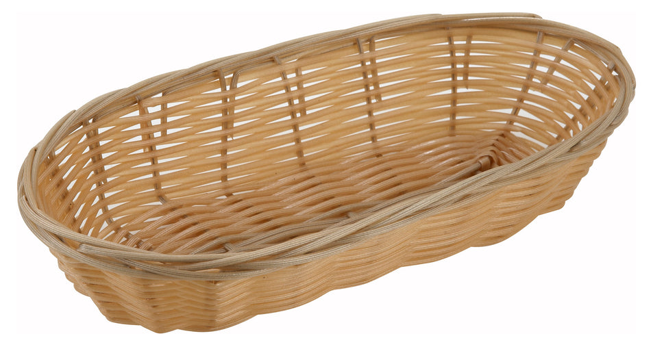 Winco PWBN-9B 9 Inch Long Oval Woven Basket with Tan Polypropylene