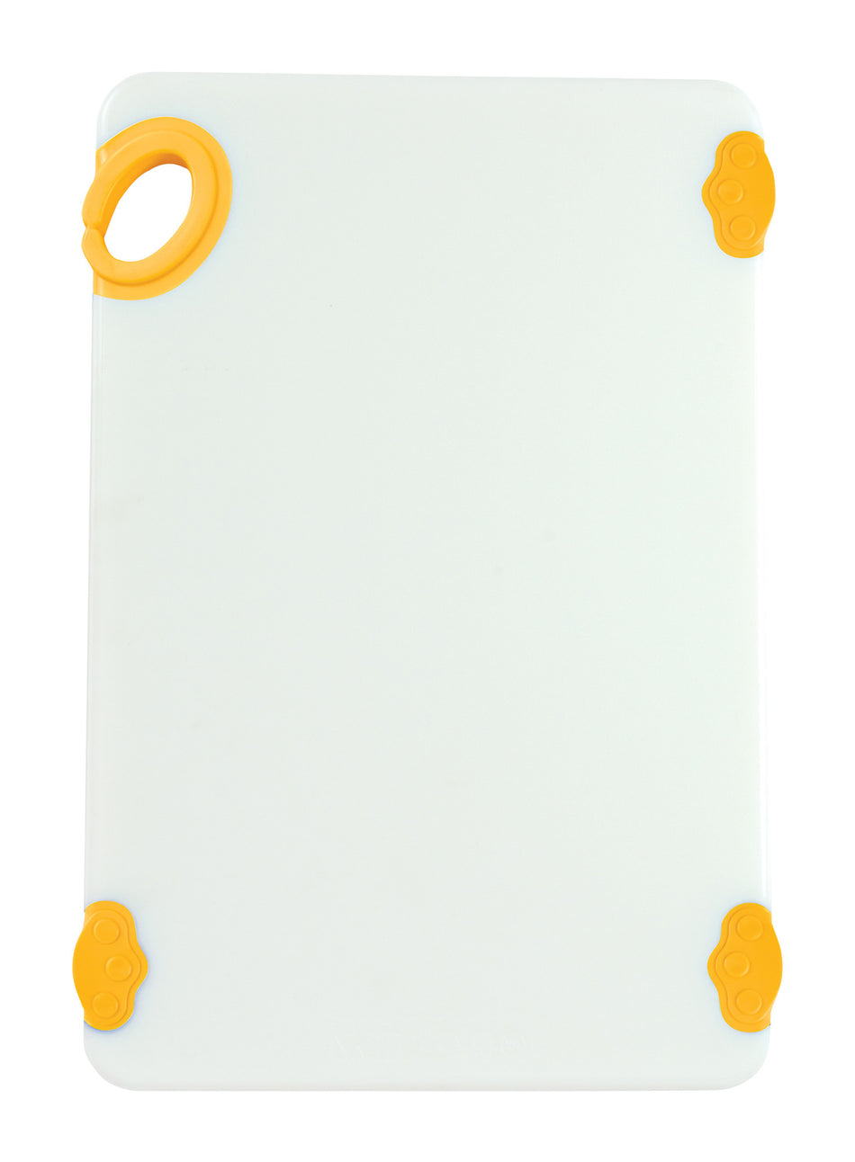 Winco CBN-1218YL 12 Inch Cutting Board Rectangular with Rubber Grip Hook Yellow Co-polymer