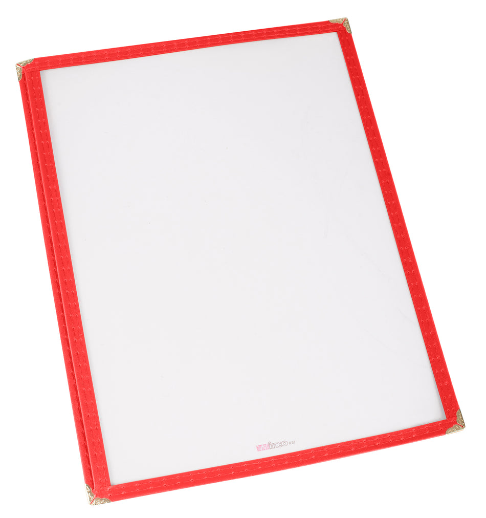 Winco PMC-9R 9-3/8 Inch Single Menu Cover Plastic Red with Double Stitched Edging