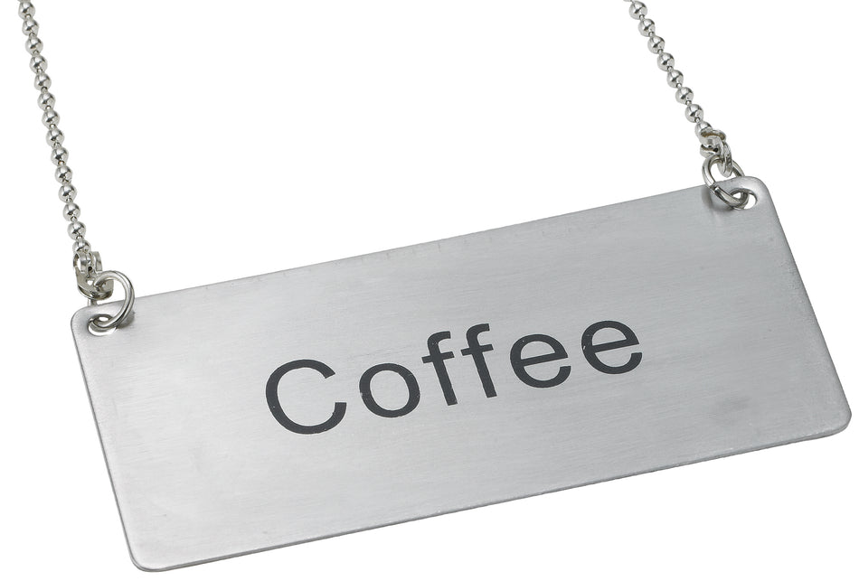 Winco SGN-203 3-1/2 Inch Beverage Chain Sign Coffee with 12 Inch Chain Stainless Steel