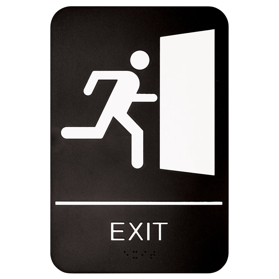 Winco SGNB-604 6 Inch Compliance Sign With Symbol Braille EXIT Black