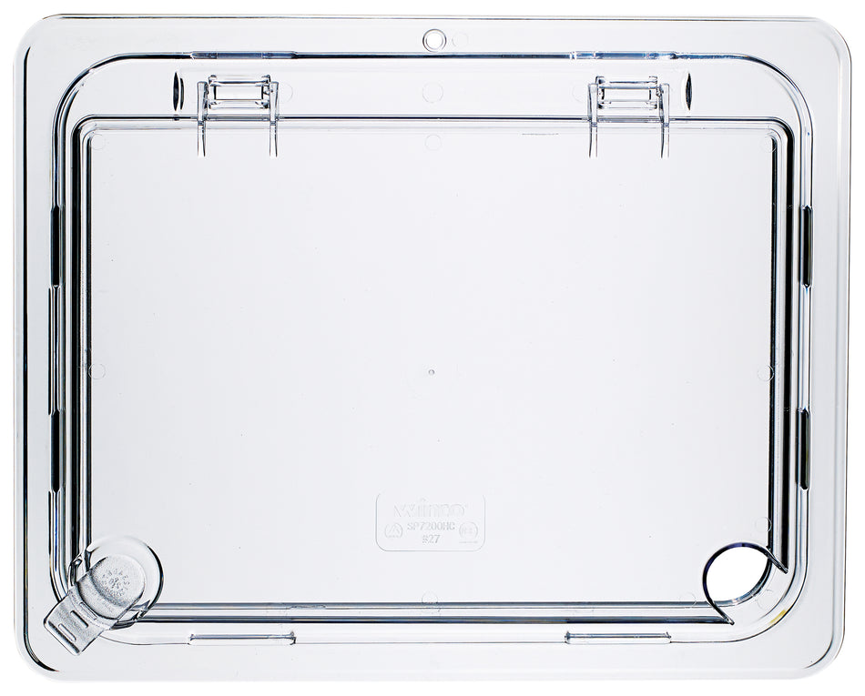 Winco SP7200H 1/2 Size Food Pan Cover Hinged Notched Polycarbonate Clear