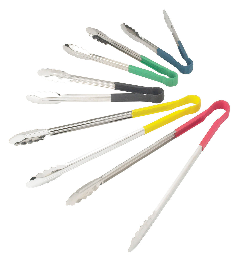 Winco UTPH-9B 9 Inch Utility Tongs Non-slip Polypropylene Coated Blue Stainless Steel