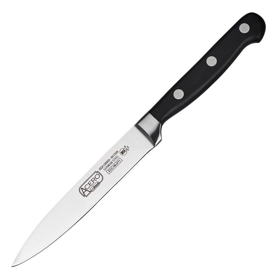 Winco KFP-50 5 Inch Blade Knife Acero Utility Black Handle Forged High Carbon