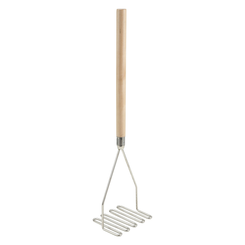 Winco PTM-24S 5-1/4 Inch Square Manual Potato Masher Nickel Plated Wood Handle