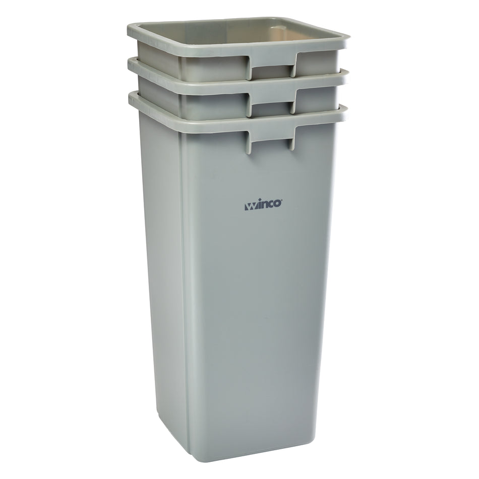 Winco PTCS-23G Square Trash Can 23 Gallon Gray LDPE Indoor Waste Receptacle