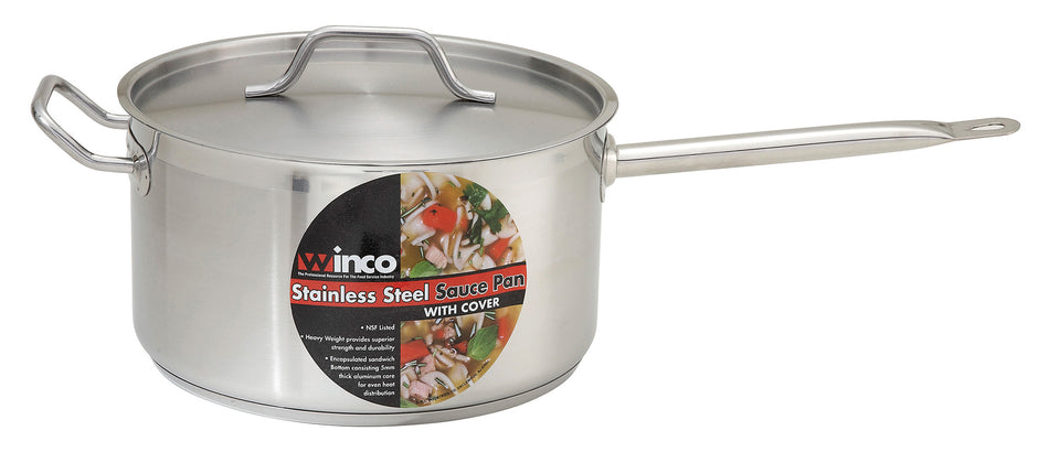 Winco SSSP-10 10 Quart Sauce Pan with Cover Stainless Steel Induction Ready