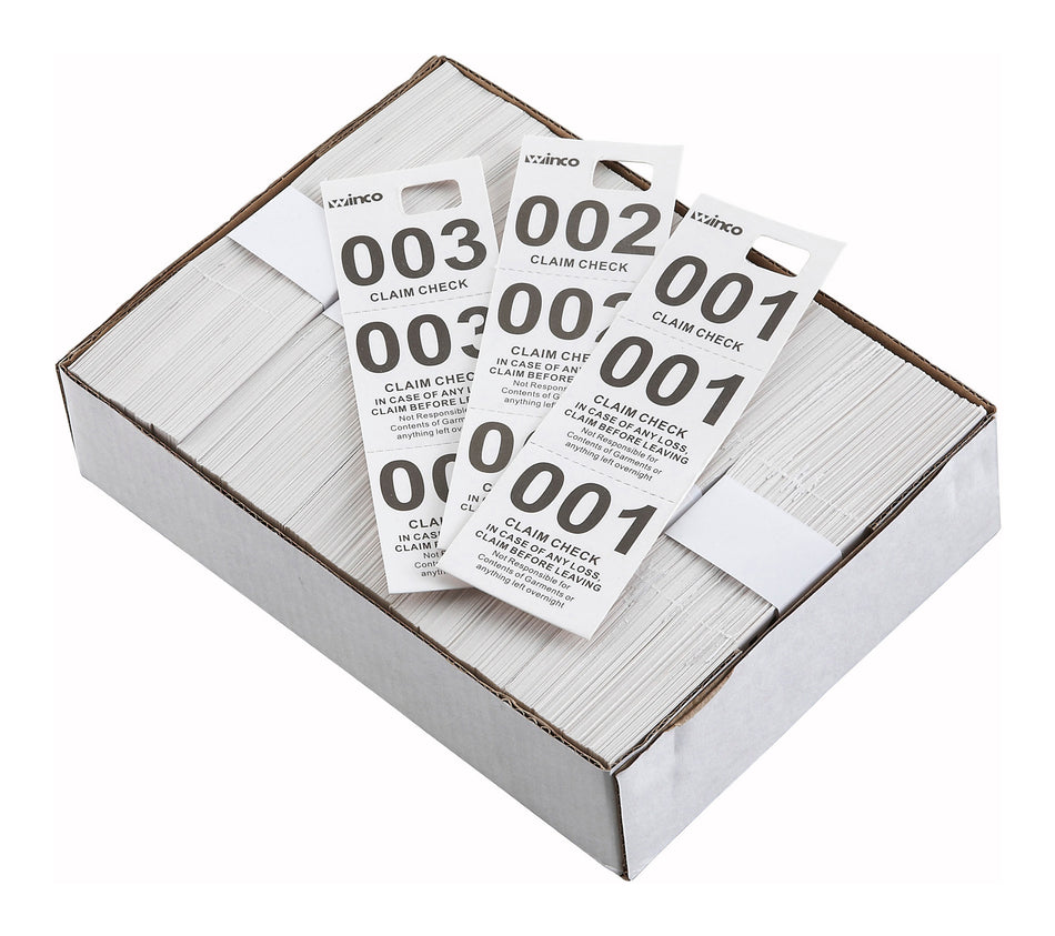 Winco CCK-5WT Coat Check Tag 500 Packs White Heavy-Duty Paper