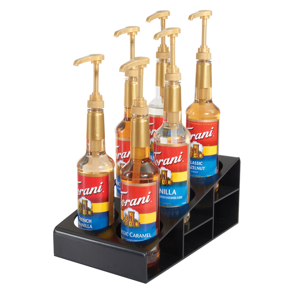 Winco SBO-6C Syrup/Condiment Bottle Organizer, 6-Compartments, 3.5"Dia, Plastic, Black