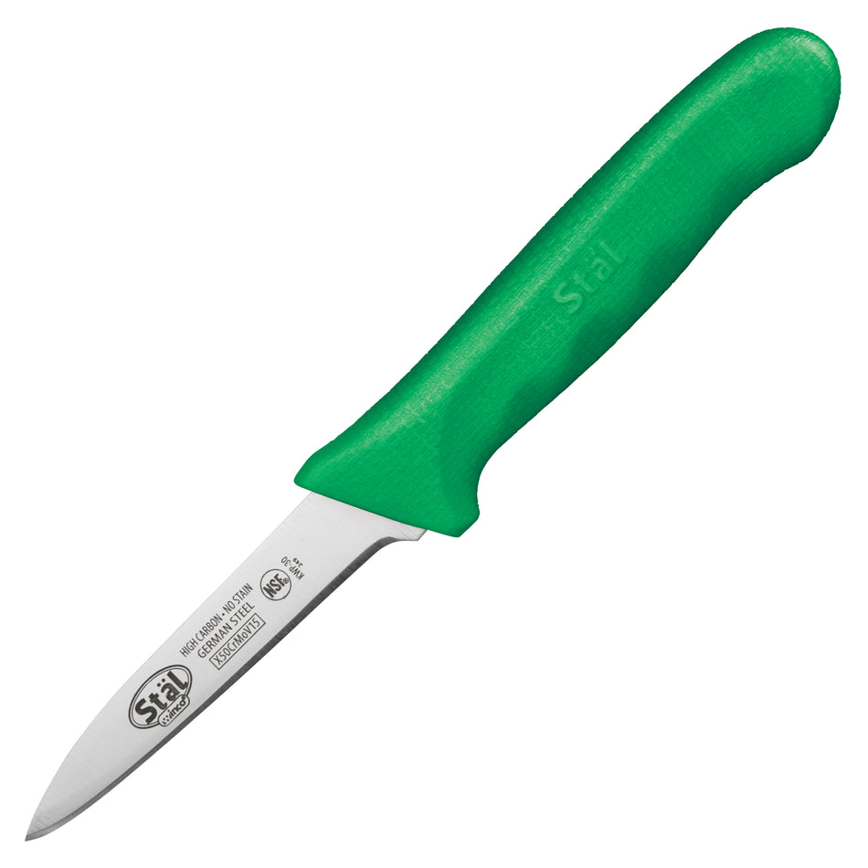 Winco KWP-30G 3-1/4 Inch Blade Green Polypropylene Handle Paring Knife