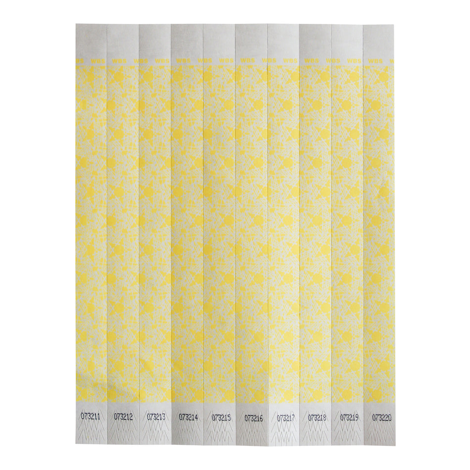 Winco WB-100Y-D Bar Maid Waterproof Tear-Free Wristbands - Yellow Pattern (500 Pieces/Pack)