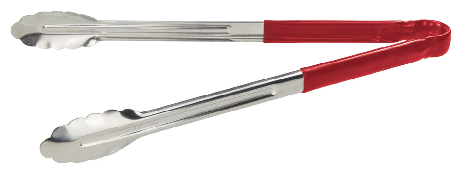 Winco UT-16HP-R 16 Inch Utility Tongs for Cold Food Service Stainless Steel Red