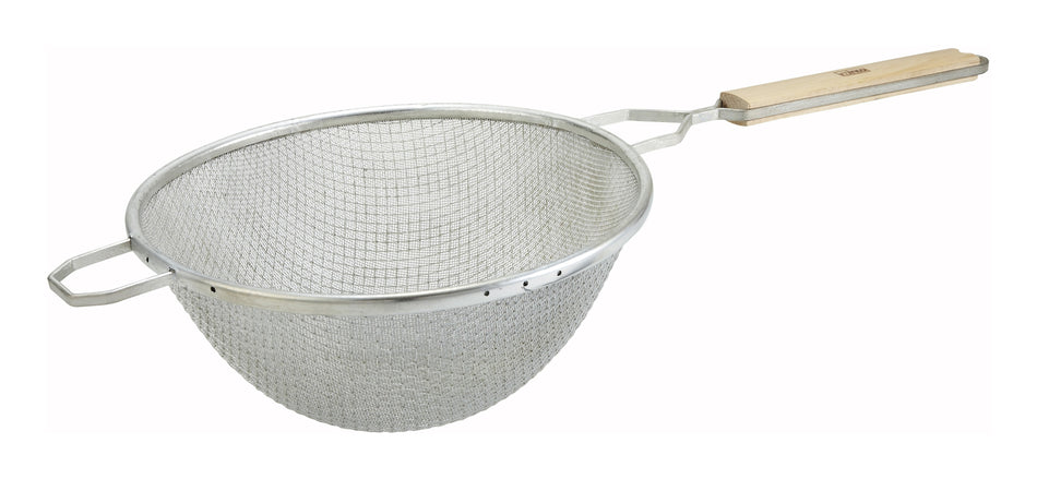 Winco MSTF-10D 10-1/4 Inch Diameter Fine Mesh Strainer with Wood Handle