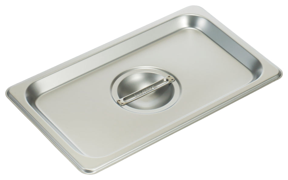 Winco SPSCQ 1/4 Size Solid Steam Table Pan Cover with Handle Stainless Steel