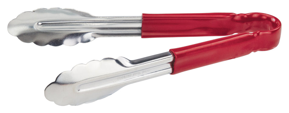 Winco UT-9HP-R 9 Inch Utility Tongs for Cold Food Service Red Stainless Steel