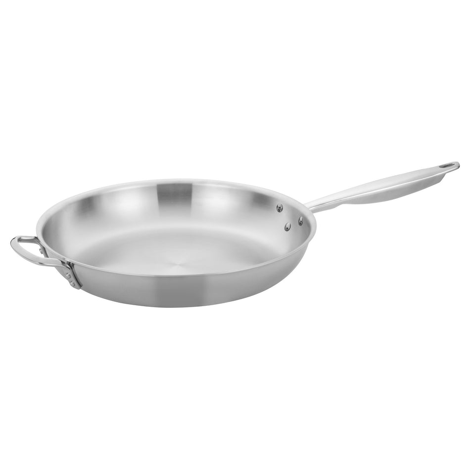 Winco TGFP-14 14 Inch Diameter Induction-Ready Fry Pan Riveted Handle Aluminum Core Stainless Steel with Helper Handle