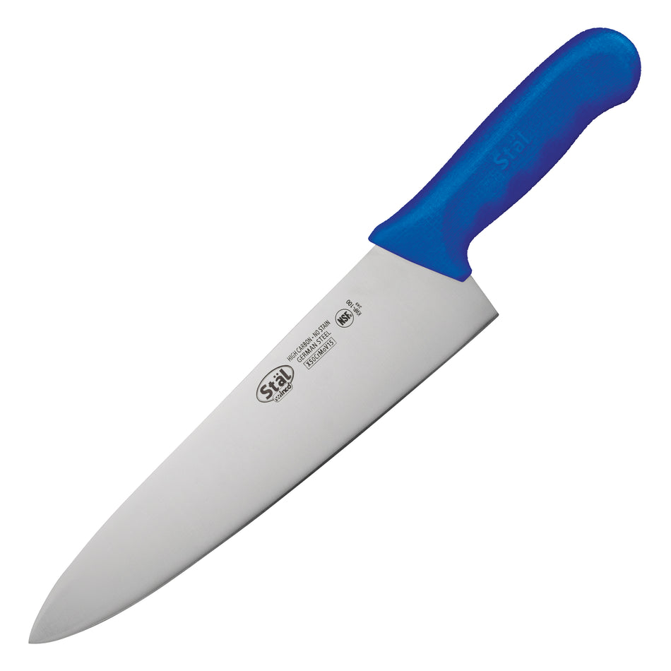 Winco KWP-100U 10 Inch Blade High Carbon Stamped Chef Knife Polypropylene Blue Handle