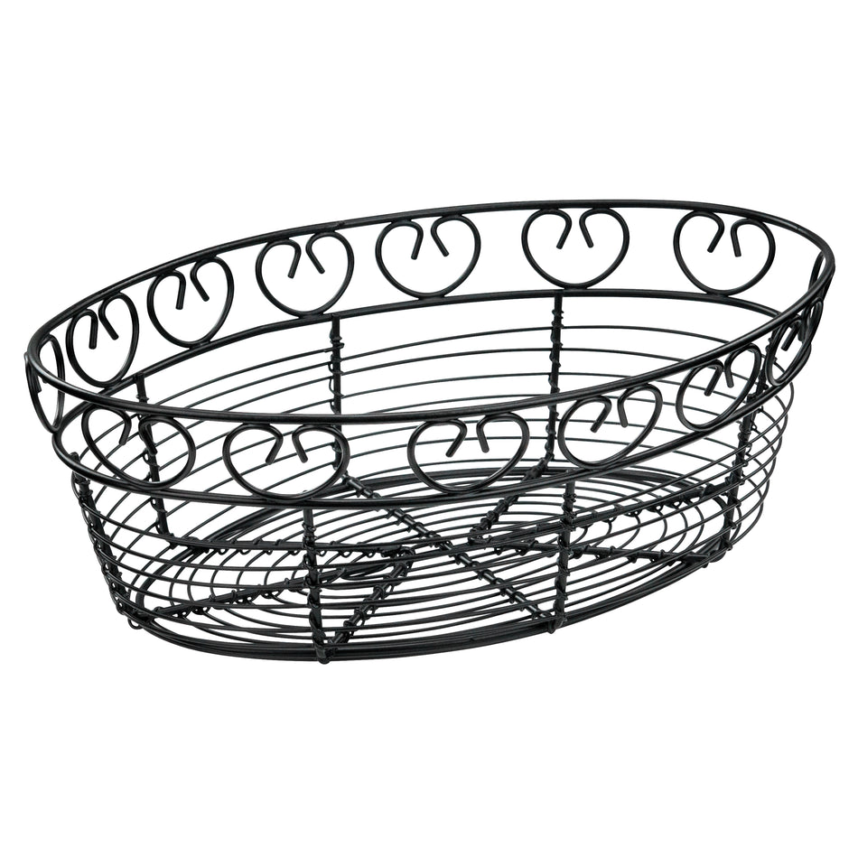 Winco WBKG-10O 10 Inch Wire Oval Bread and Fruit Basket Black
