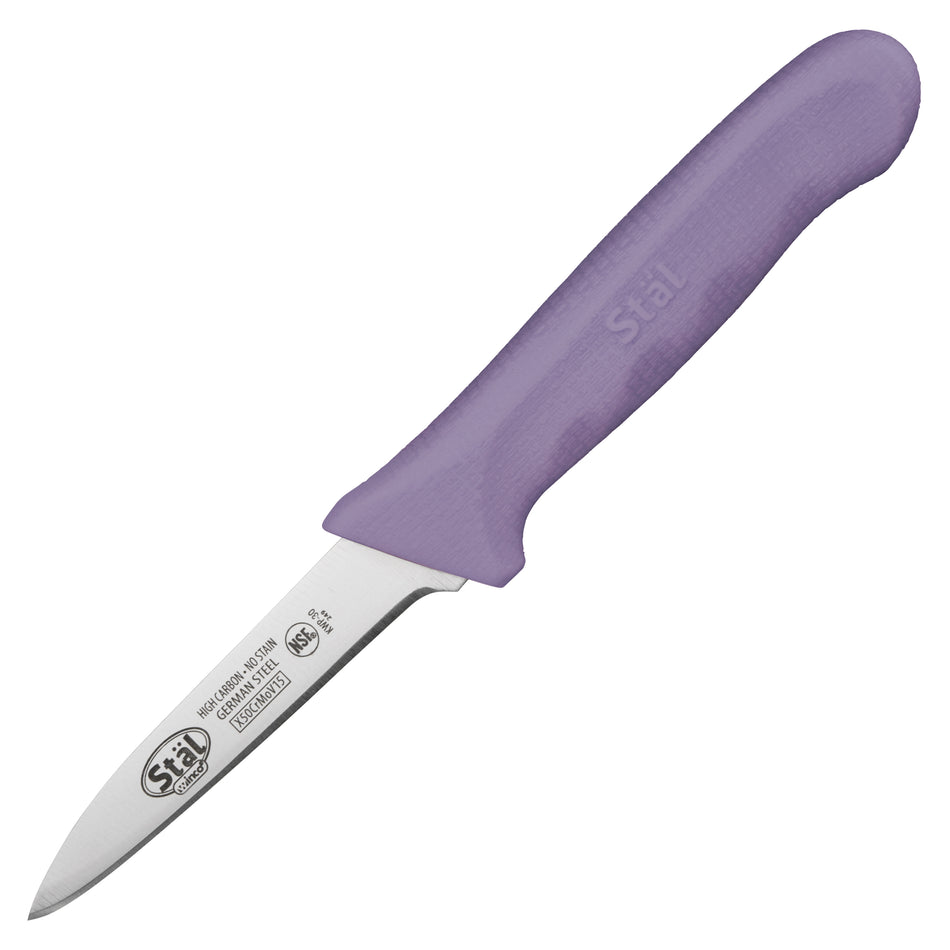 Winco KWP-30P 3-1/4 Inch Blade Paring Knife Polypropylene Handle Purple Allergen Free