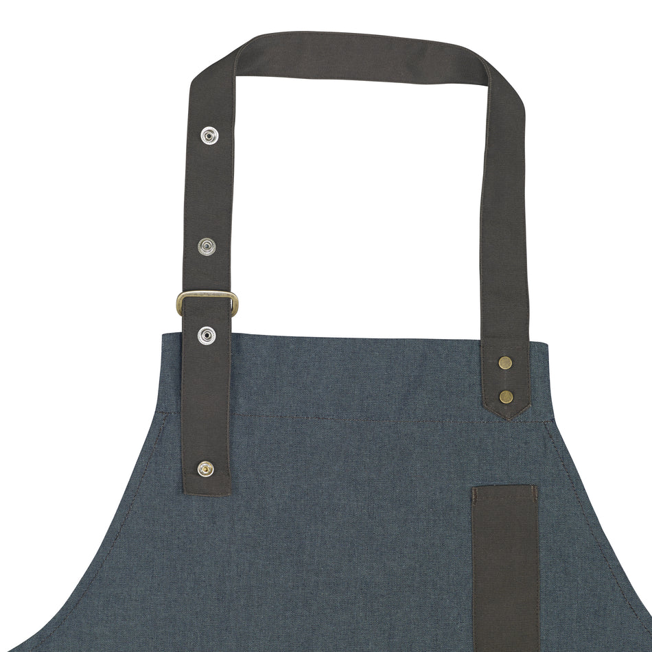 Winco BA-3327B 27 Inch Bib Apron with 8 Pockets Blue Poly-Cotton Blend