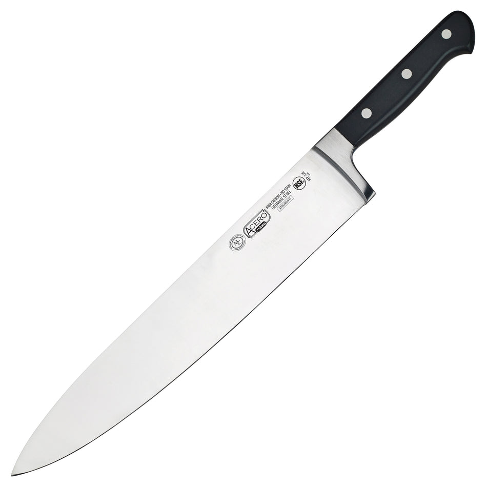 Winco KFP-120 12 Inch Blade Acero Chef Knife Forged POM Handle Black